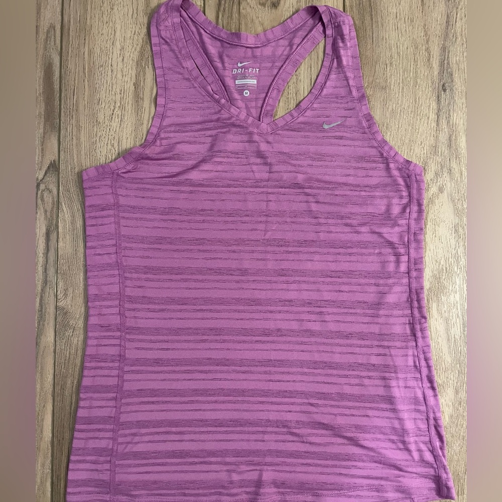 Set of 2 Nike Breeze Purple Striped & Gray Striped Dri-FIT Racerback Tanks
